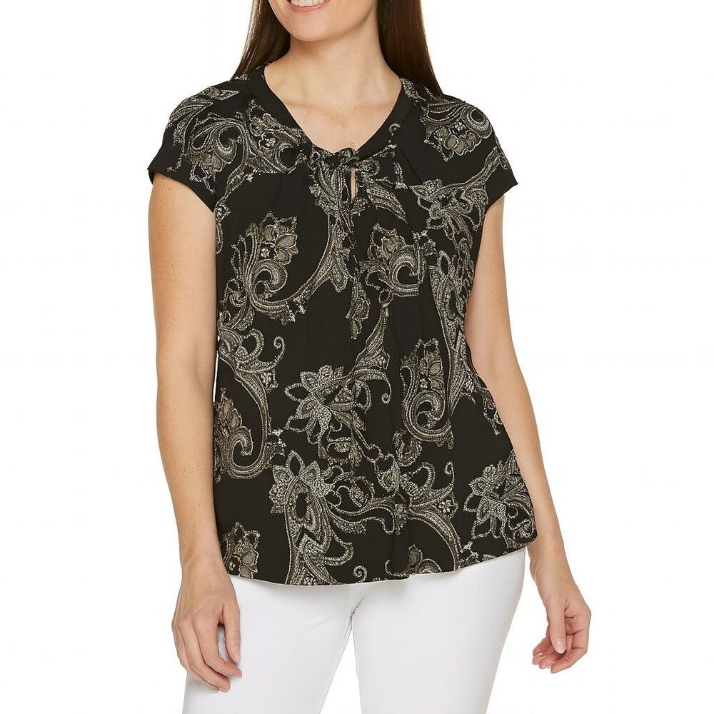 Liz Claiborne Cap Sleeve Tunic Size XXL Black & White EUC - Picture 7 of 9